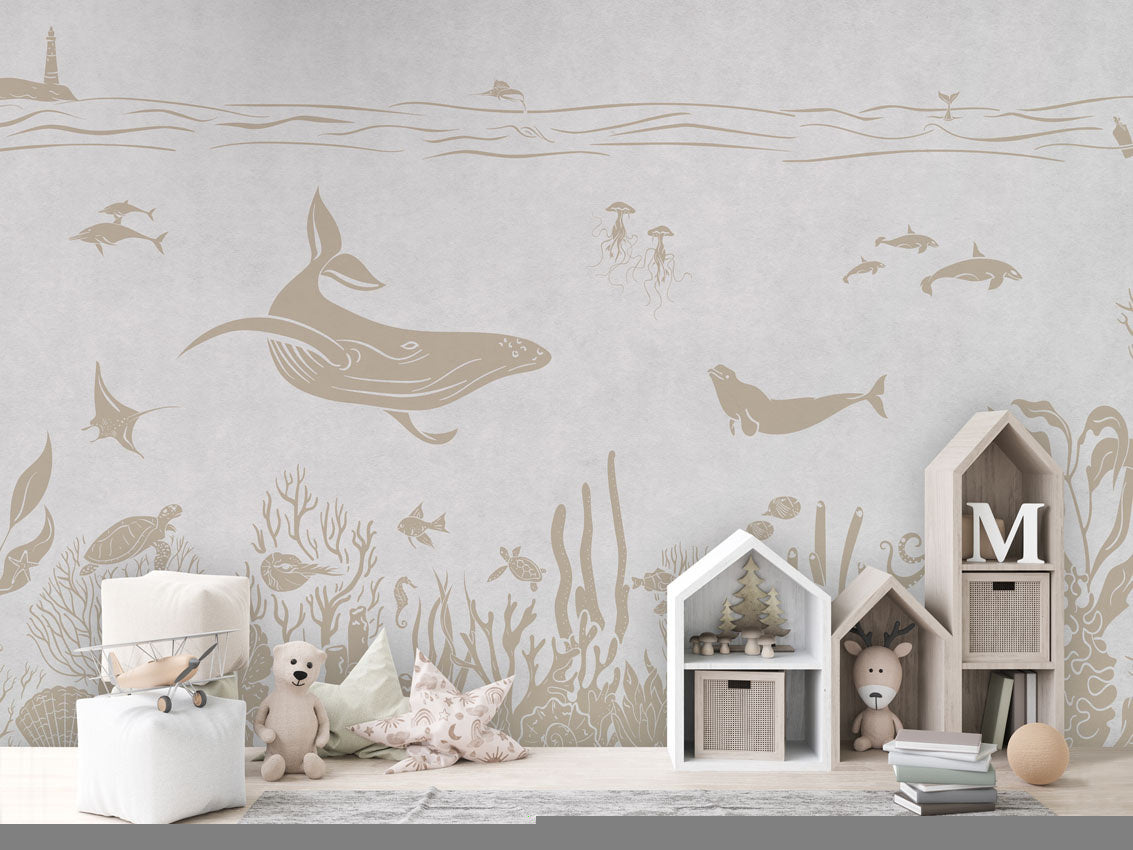 MONOCHROME SEA WHITE VINTAGE - Mural - House cabinets