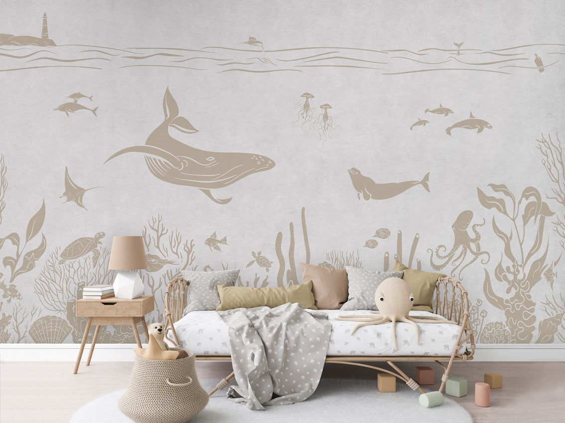 MONOCHROME SEA WHITE VINTAGE - Mural - Rotan couch