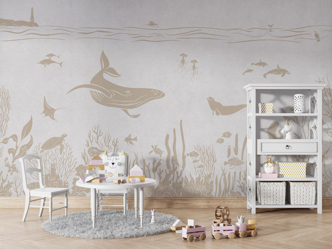 MONOCHROME SEA WHITE VINTAGE - Mural - Table and cabinet