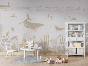 MONOCHROME SEA WHITE VINTAGE - Mural - Table and cabinet