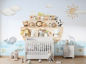 Noah’s Journey – letër murale me arkën e Noes dhe kafshë, Crib