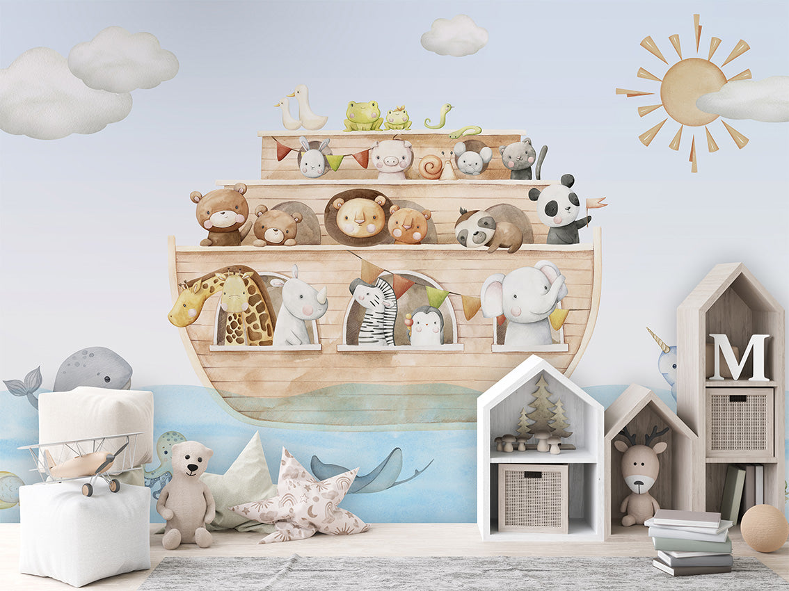 Noah’s Journey – letër murale me arkën e Noes dhe kafshë, House cabinets