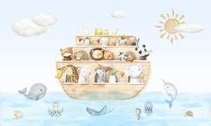 Noah’s Journey – letër murale me arkën e Noes dhe kafshë, dizajni i plotë