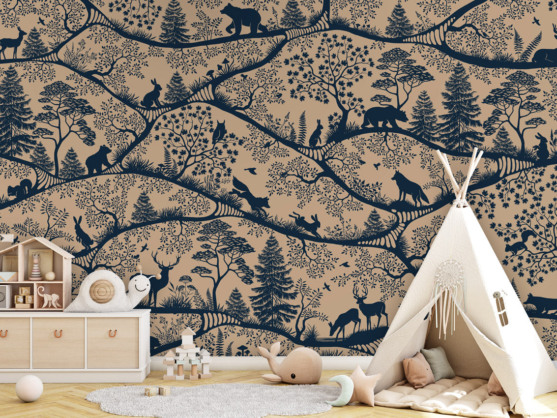 Nordic Nature – Beige Blue, letër murale me kafshë pylli, Tipi