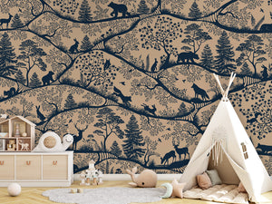 Nordic Nature – Beige Blue, letër murale me kafshë pylli, Tipi