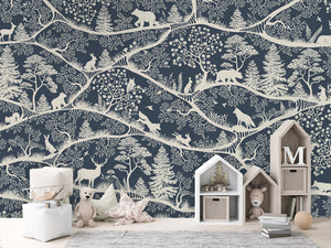Nordic Nature – Blue White, letër murale me kafshë pylli – House cabinets