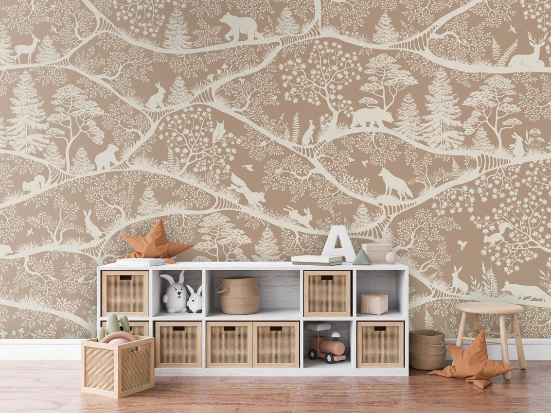 Nordic Nature – Brown White, letër murale me kafshë pylli – Dressoir