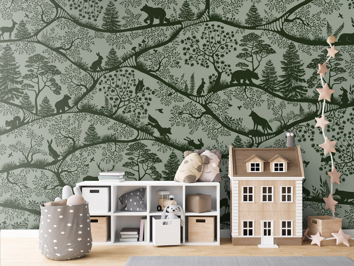 Nordic Nature – Green Green, letër murale me kafshë pylli – House