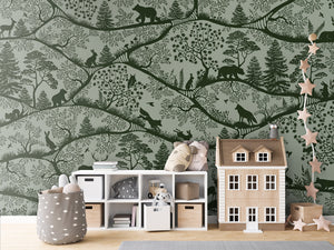 Nordic Nature – Green Green, letër murale me kafshë pylli – House