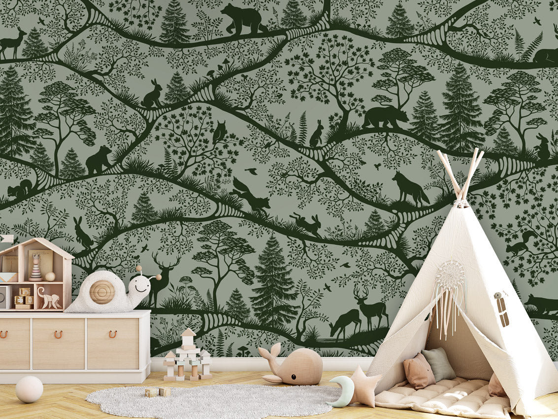 Nordic Nature – Green Green, letër murale me kafshë pylli – Tipi