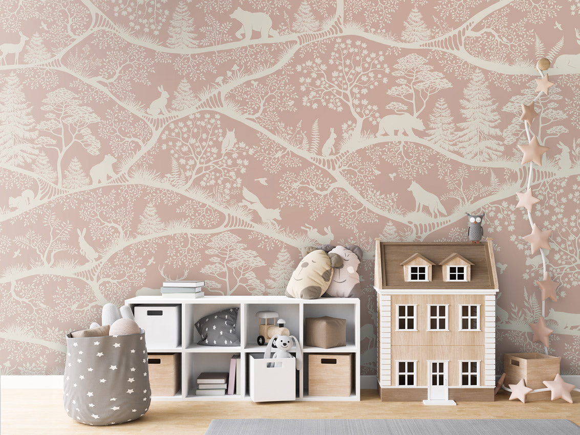 Nordic Nature – Pink White, letër murale me kafshë pylli – House