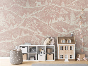 Nordic Nature – Pink White, letër murale me kafshë pylli – House