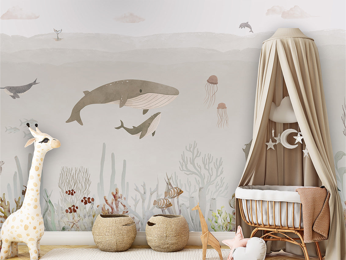 Sensational Sea – Brown, letër murale në ambient – Crib clamboe