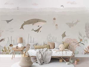 Sensational Sea – Brown, letër murale në ambient – Rotan couch