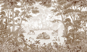 Sleepy Bear - Sepia letër murale Kikki Belle me arinj dhe kafshë pylli.