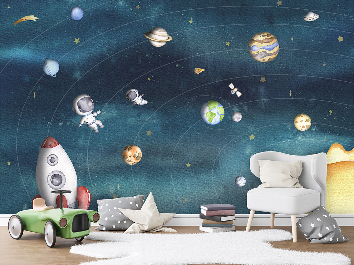 Space Joy – Dark, letër murale në ambient – Green car