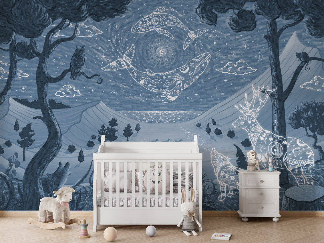 Spirit Night – Blue, letër murale në ambient – Crib white