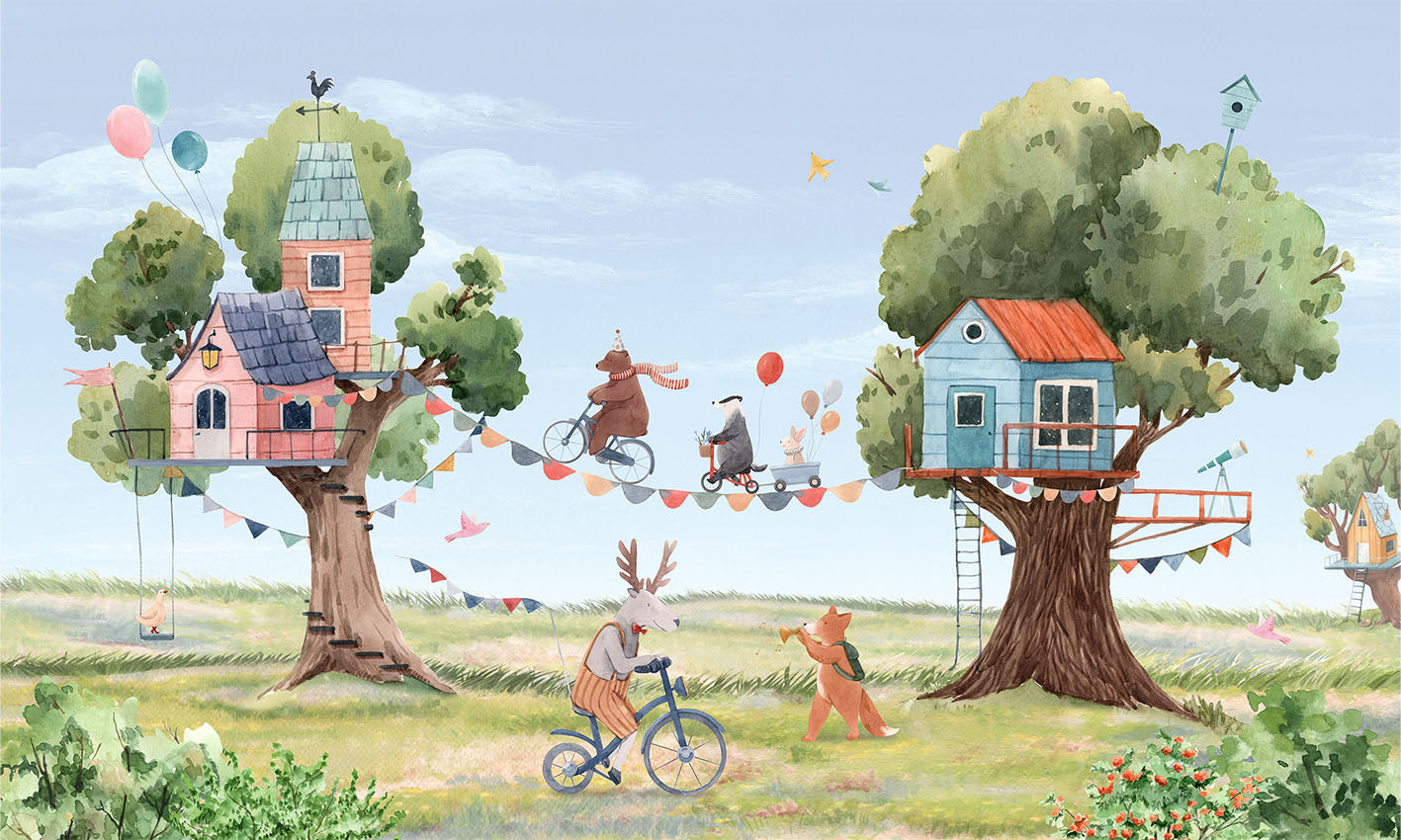 Treehouse Party, letër murale – dizajni i plotë për personalizim