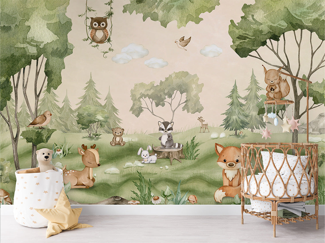 Woodland Joy, letër murale në ambient – Crib rotan
