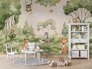 Woodland Joy, letër murale në ambient – Table and cabinet